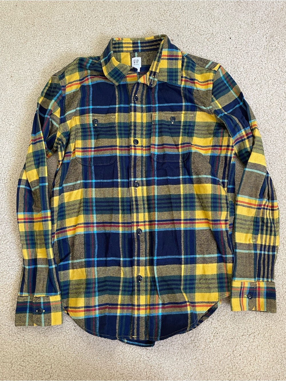 GAP Boy’s XXL Yellow & Navy Plaid Flannel Button Down Shirt
NWT